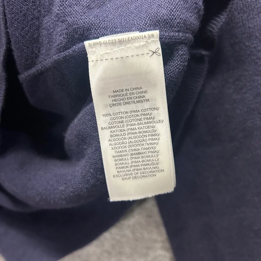 Polo Ralph Lauren Men L Navy Blue‎ Pima Cotton V-Neck Pullover Sweater Logo L/S